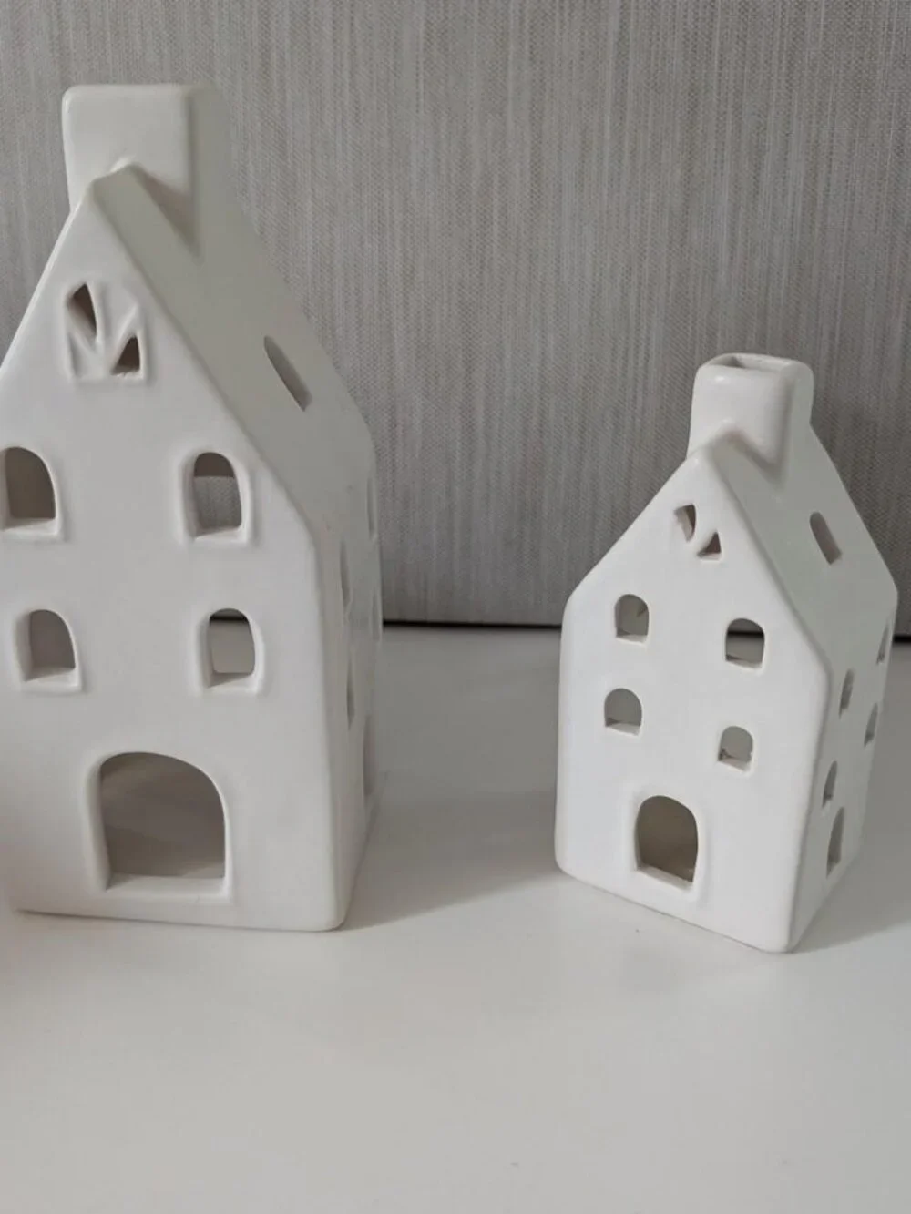 Set of 2 White ceramic small houses tea light candle holders from Target
